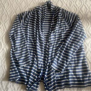 LL Bean Cardigan Sweater Womens XL Blue White Stripes Open Front Cotton Casual